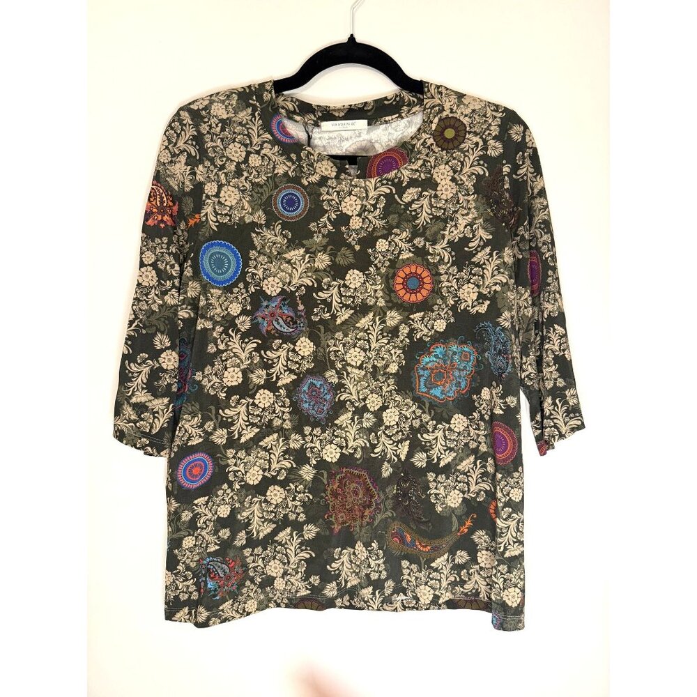 NWT Via Masini 80 Paisley Print Blouse Green 3/4 Sleeve Size IT 40 US M [jb]